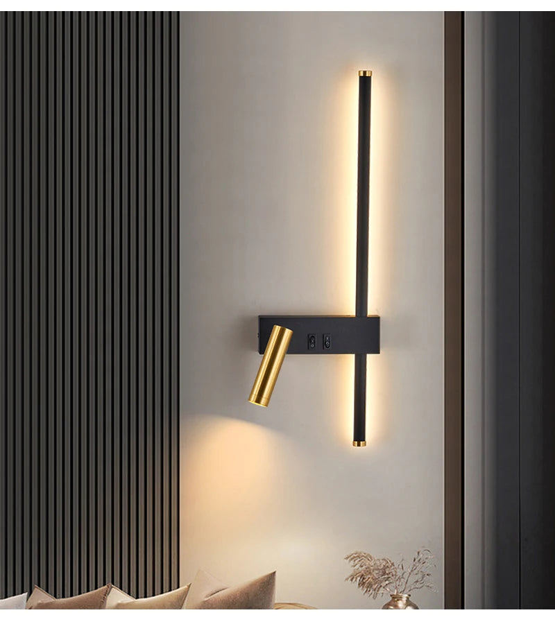 Kit 2 Arandelas LED Moderna Preto e Dourado Iluminação Sofisticada para Quartos e Salas - Lumecasa