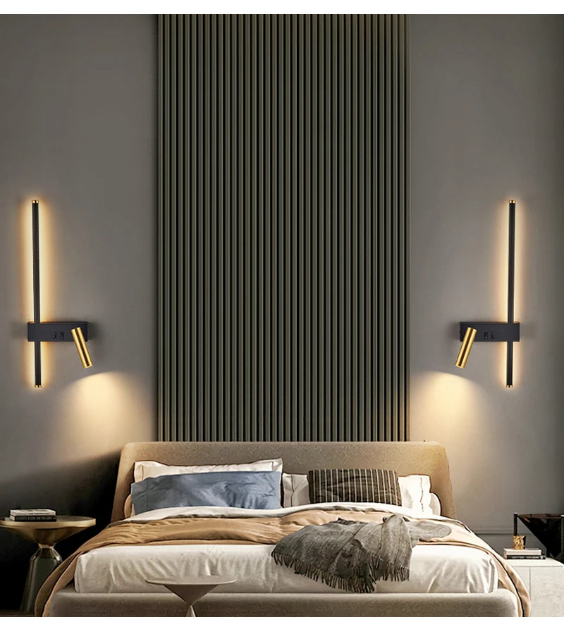 Kit 2 Arandelas LED Moderna Preto e Dourado Iluminação Sofisticada para Quartos e Salas - Lumecasa