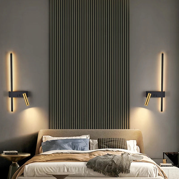 Kit 2 Arandelas LED Moderna Preto e Dourado Iluminação Sofisticada para Quartos e Salas - Lumecasa