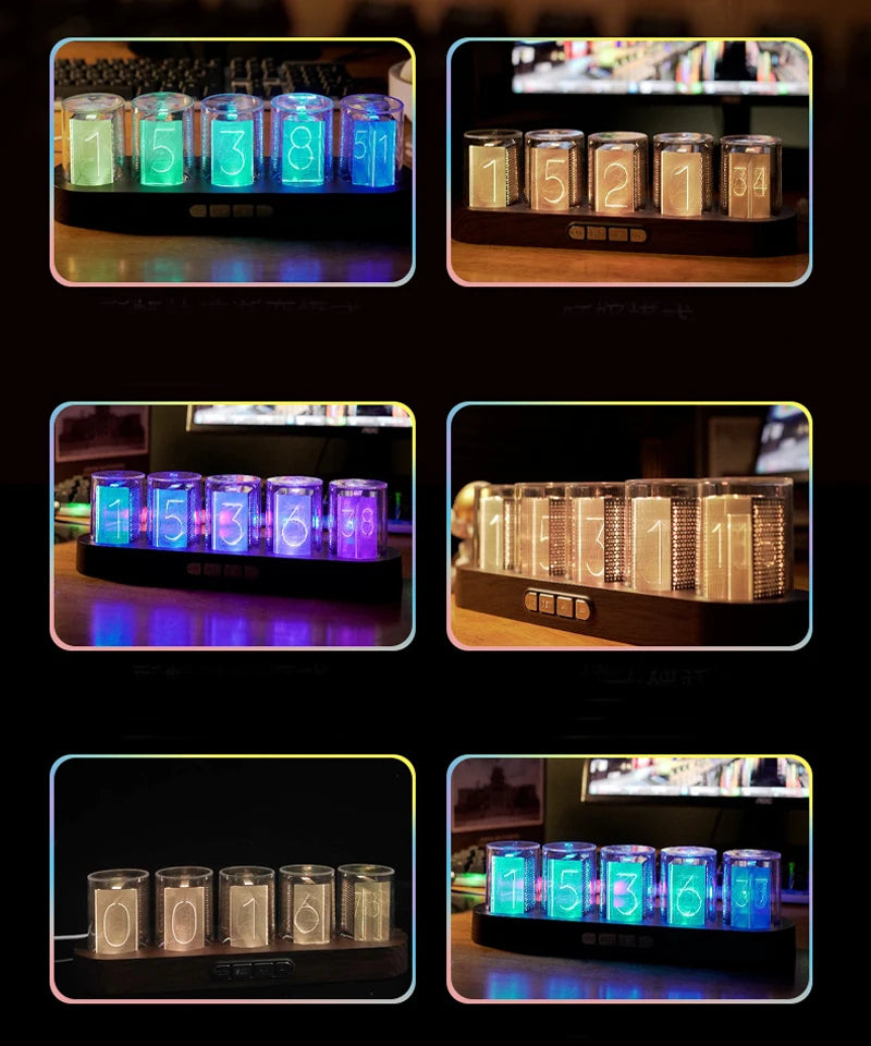 Relógio Digital Nixie Tube com Iluminação RGB Decoração Retro-Futurista - Lumecasa