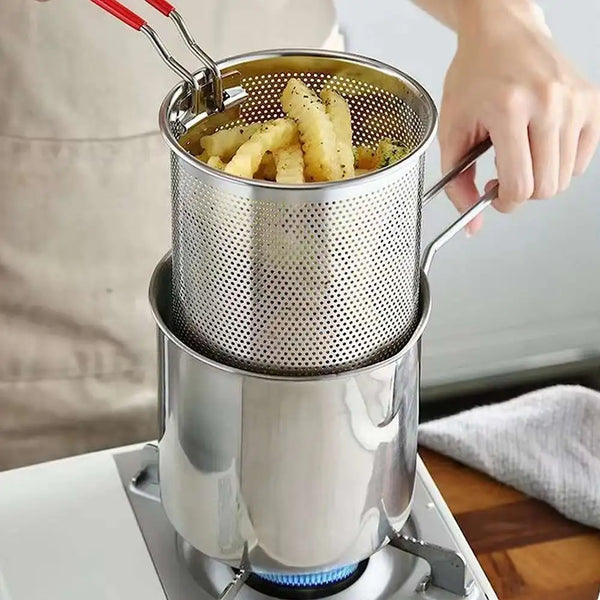 Panela de Fritura em Aço Inoxidável com Cesto Coletor Perfeita - Lumecasa