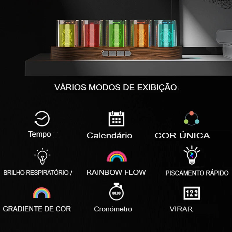 Relógio Digital Nixie Tube com Iluminação RGB Decoração Retro-Futurista - Lumecasa