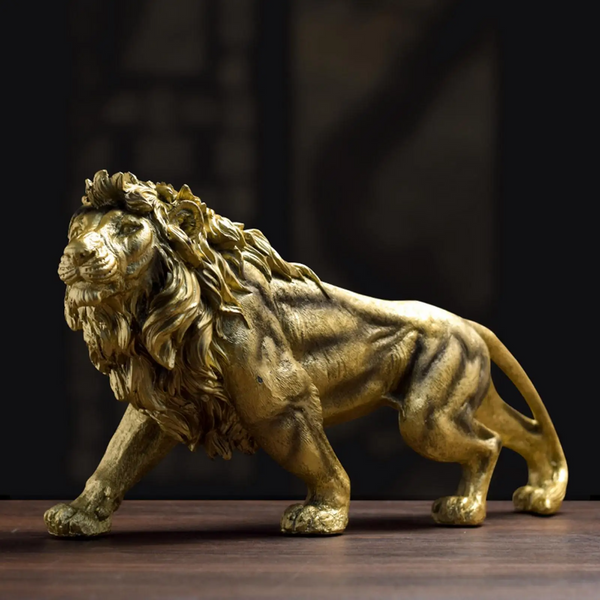 Escultura de Leão Dourado Poder e Sofisticação - Lumecasa