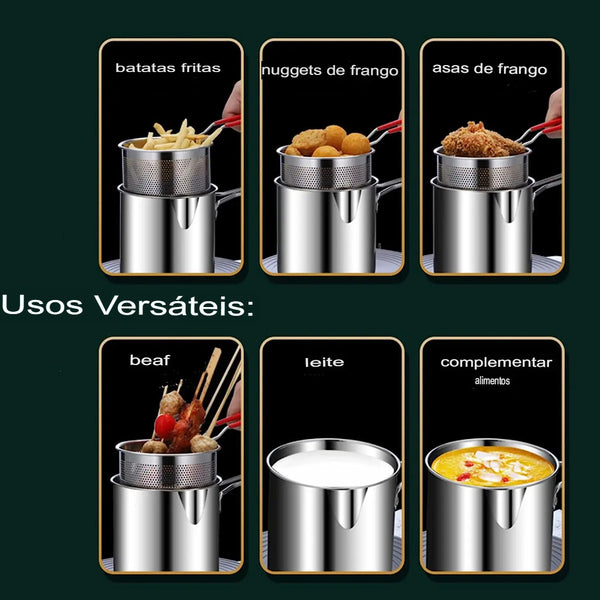 Panela de Fritura em Aço Inoxidável com Cesto Coletor Perfeita - Lumecasa