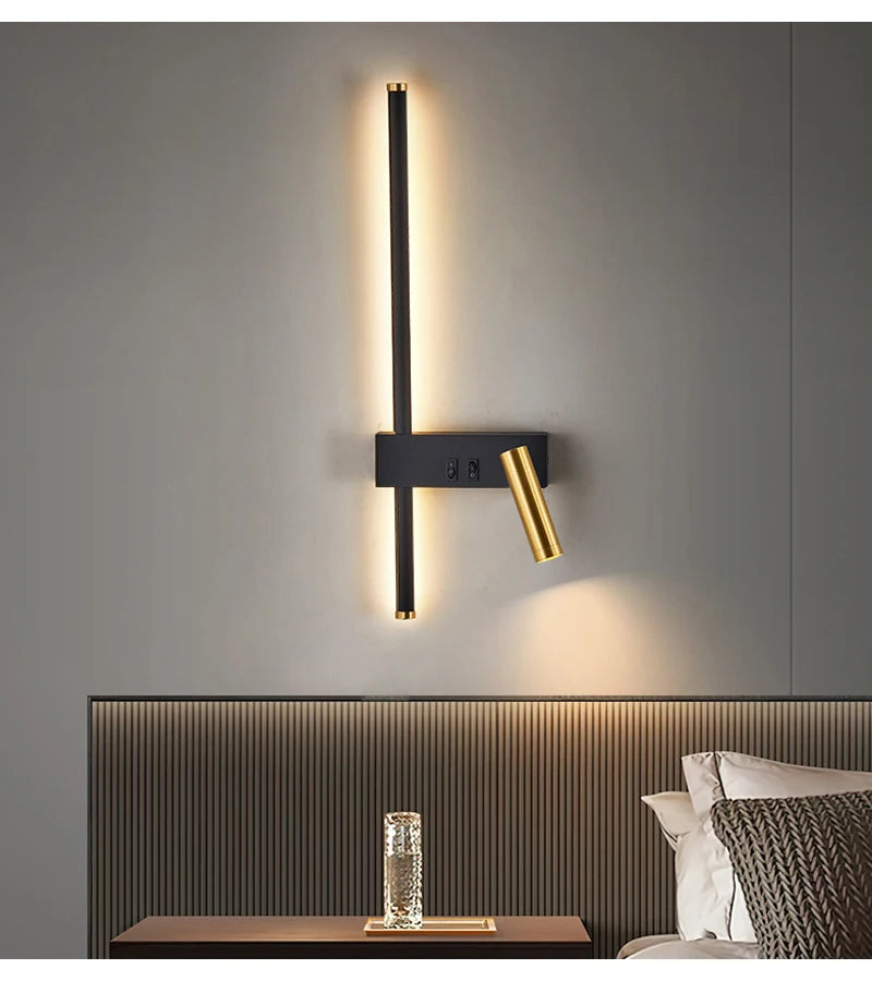 Kit 2 Arandelas LED Moderna Preto e Dourado Iluminação Sofisticada para Quartos e Salas - Lumecasa
