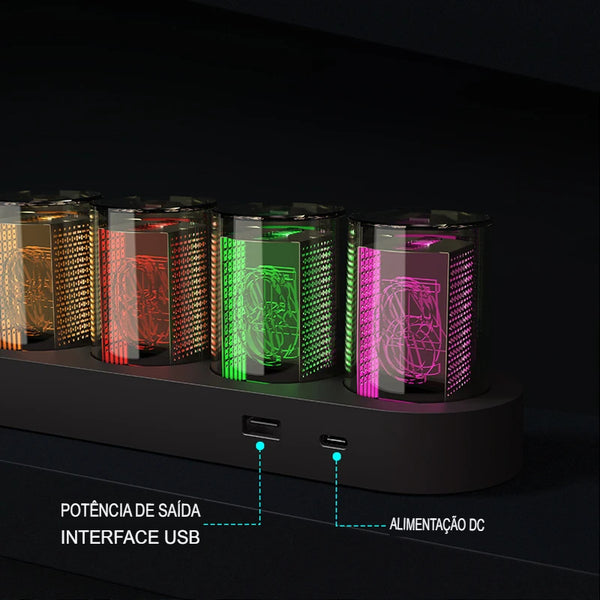 Relógio Digital Nixie Tube com Iluminação RGB Decoração Retro-Futurista - Lumecasa