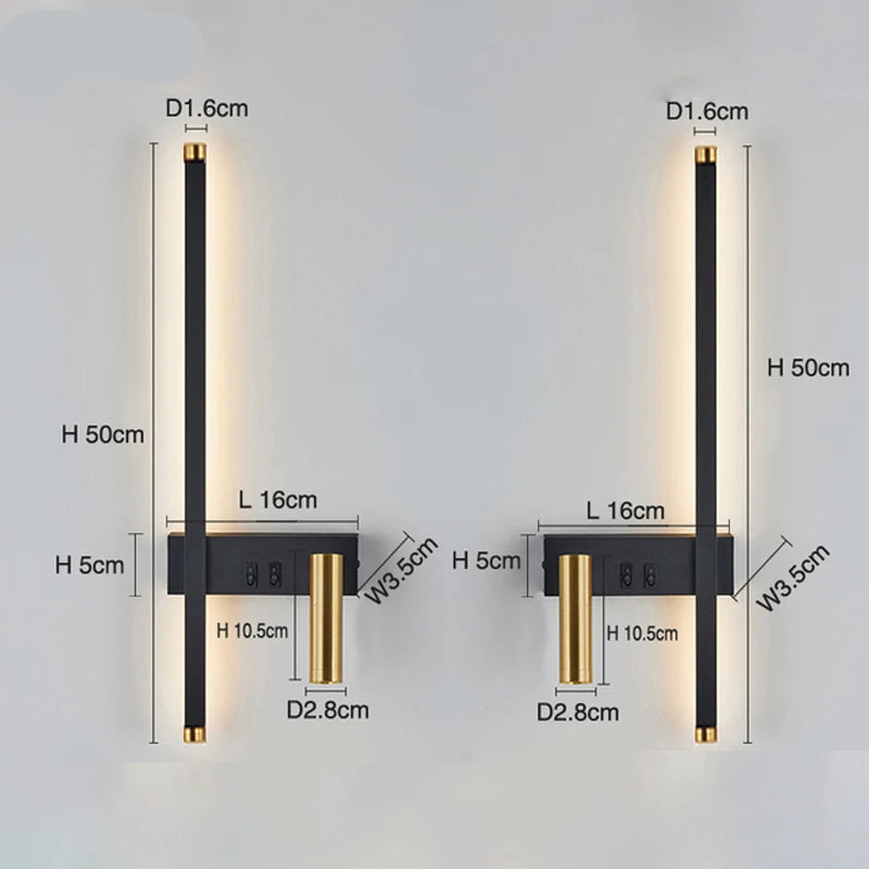 Kit 2 Arandelas LED Moderna Preto e Dourado Iluminação Sofisticada para Quartos e Salas - Lumecasa