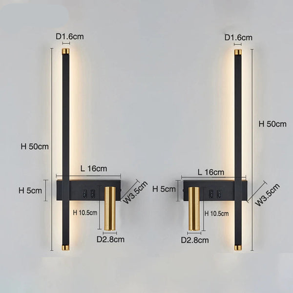 Kit 2 Arandelas LED Moderna Preto e Dourado Iluminação Sofisticada para Quartos e Salas - Lumecasa