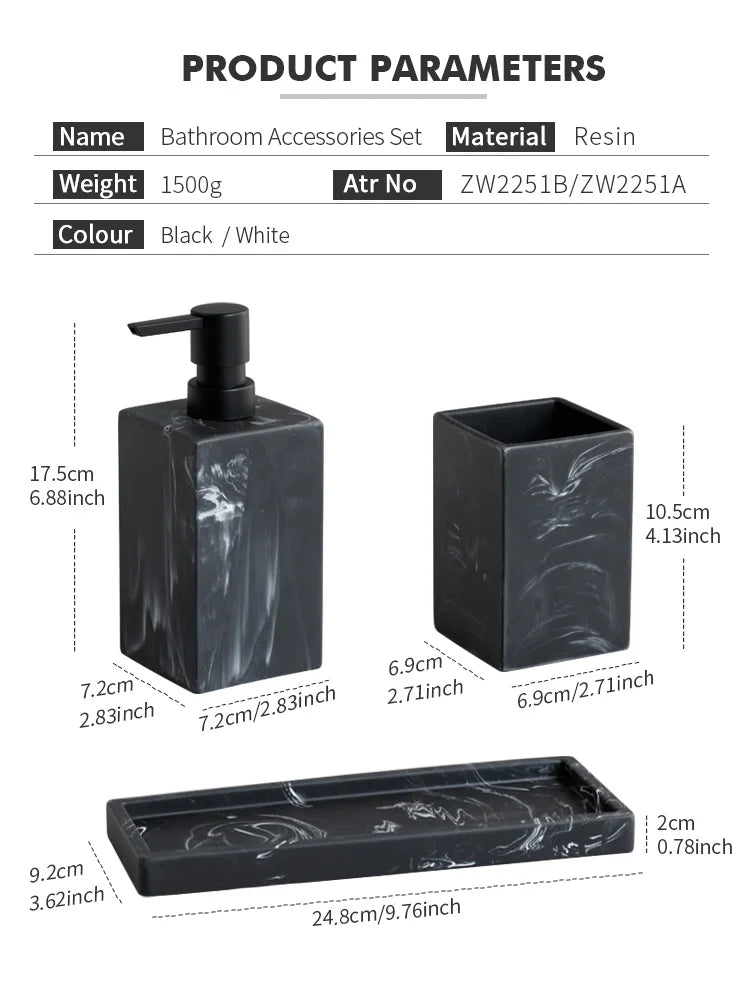 Conjunto de Acessórios para Banheiro Padrão Mármore - Lumecasa