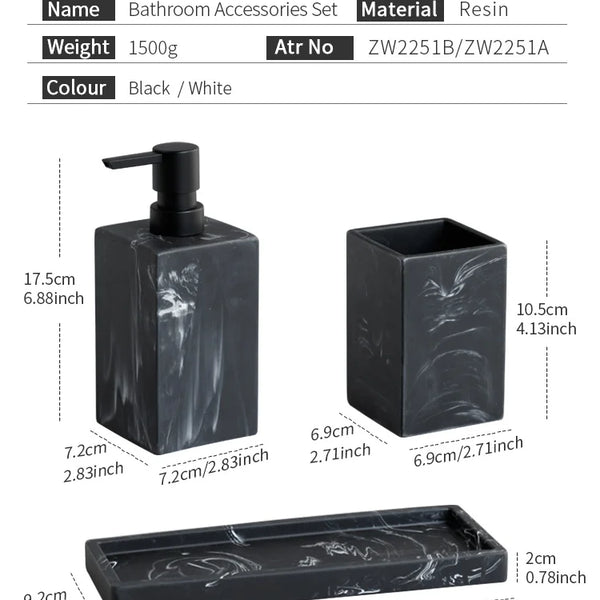 Conjunto de Acessórios para Banheiro Padrão Mármore - Lumecasa