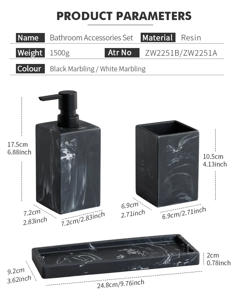 Conjunto de Acessórios para Banheiro Padrão Mármore - Lumecasa