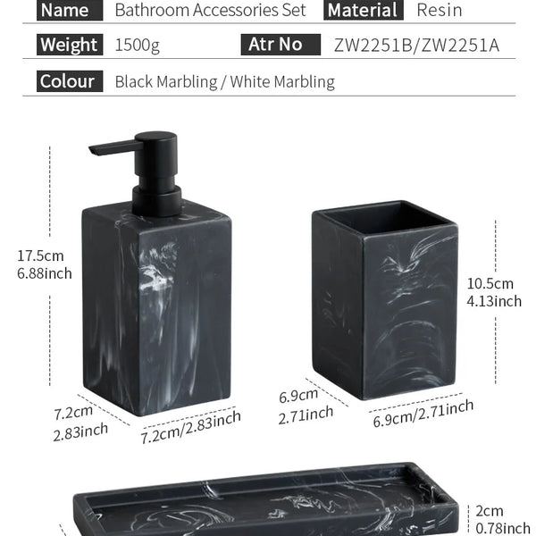 Conjunto de Acessórios para Banheiro Padrão Mármore - Lumecasa
