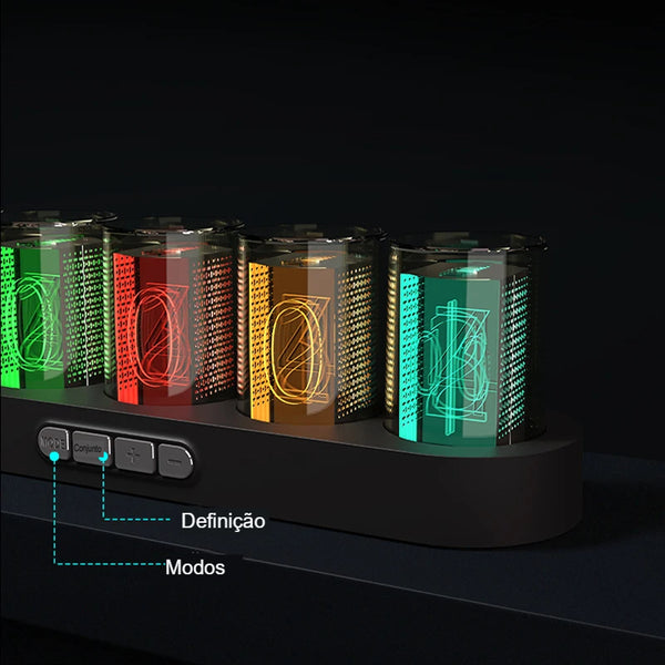 Relógio Digital Nixie Tube com Iluminação RGB Decoração Retro-Futurista - Lumecasa