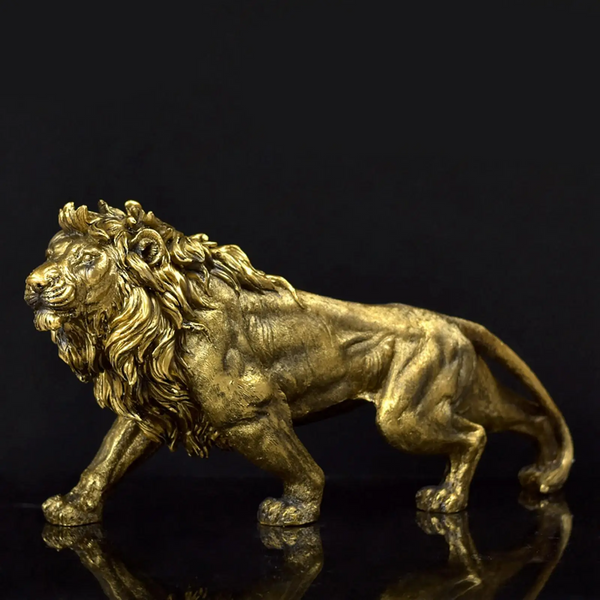 Escultura de Leão Dourado Poder e Sofisticação - Lumecasa