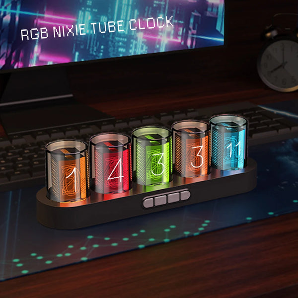 Relógio Digital Nixie Tube com Iluminação RGB Decoração Retro-Futurista - Lumecasa